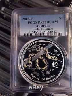 2013-P $100 PCGS PR70DCAM Austrailia Snake High Relief