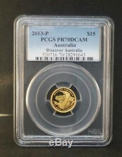 2013-P $15 PCGS PR70DCAM Discover Australia Koala 1/10 oz. 999 Fine Gold Coin
