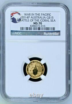 2014 Australia $15 Coin 1/10 oz. Gold Battle of the Coral Sea NGC MS 70