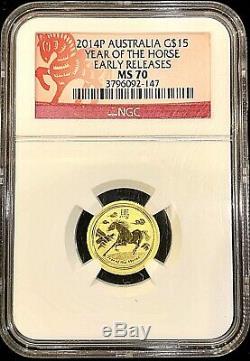 2014 Australia Gold Year Of The Horse G$15 MS70 NGC 1/10 oz Early Releases Coin