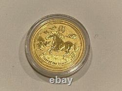2014 Australian 1/10 oz Gold Coin Lunar Horse. 9999 in Protective Capsule