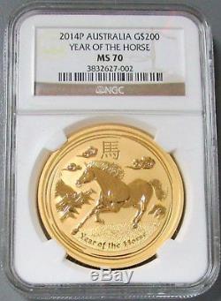 2014 Gold Australia $200 Lunar Year Of The Horse 2 Oz Coin Ngc Mint State 70
