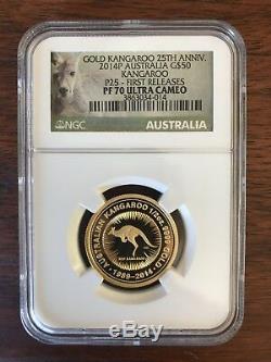 2014p $50 1/2 Oz Australia Gold Kangaroo 25th Anniversary Ngc Pf70 First Release
