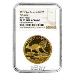 2015 2 oz Australian High Relief Proof Gold Kangaroo Coin NGC PF 70