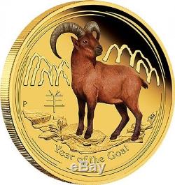 2015 Australian Lunar Series Goat 1/10 oz gold proof coloured coin Great Gift