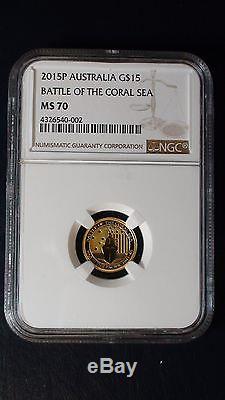 2015-P Australia NGC MS70 $15 Gold Battle of Coral Sea 1/10 Oz. 999 Coin Perth