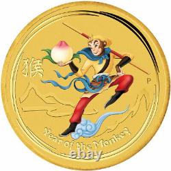 2016 $15 1/10 oz Australian Gold Lunar Monkey King Coin (BU) in Capsule