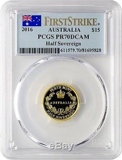 2016 $15 Australia Half Sovereign Gold Coin PCGS PR70DCAM First Strike