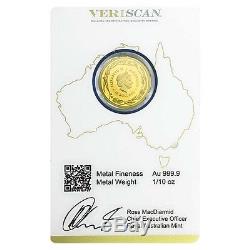 2016 1/10 oz Gold Kangaroo Coin Royal Australian Mint Veriscan. 9999 Fine In As