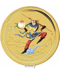 2016 1/10oz Monkey King Colorized. 9999 Gold Coin Australia in Capsule