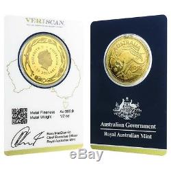 2016 1/2 oz Gold Kangaroo Coin Royal Australian Mint Veriscan. 9999 Fine In Ass