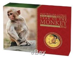 2016 $25 Australian Lunar Series Monkey 1/4 oz gold proof coloured coin