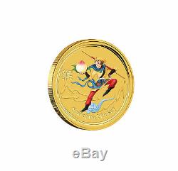 2016 $5 1/20 oz Gold Colorized Australian Lunar Monkey King. 9999 BU in Capsule