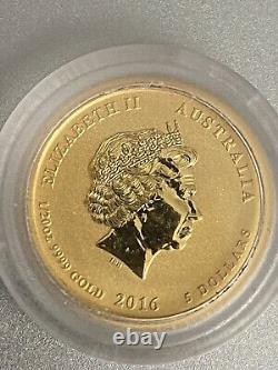 2016 $5 1/20 oz Gold Colorized Australian Lunar Monkey King. 9999 BU in Capsule