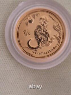 2016 $5 Australia Year Ofmonkey 1/20 Ounce 24 Karat Gold Minted From Perth Mint