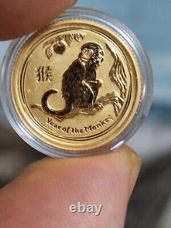 2016 $5 Australia Year Ofmonkey 1/20 Ounce 24 Karat Gold Minted From Perth Mint