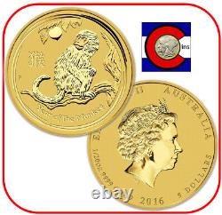 2016 Lunar Monkey 1/20 oz $5 Gold Coin, Series II, Perth Mint in Australia