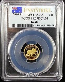 2016-P $15 Australia Koala 1/10oz. 9999 Gold Coin PCGS PR69DCAM First Strike