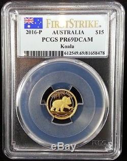 2016-P $15 Australia Koala 1/10oz. 9999 Gold Coin PCGS PR69DCAM First Strike