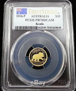2016-P $15 Australia Koala 1/10oz. 9999 Gold Coin PCGS PR70DCAM First Strike