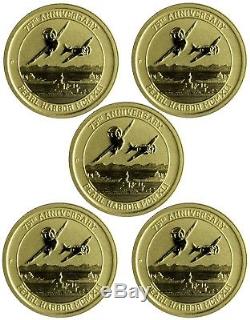 2016-P $15 Pearl Harbor Perth Mint 1/10 oz. 9999 Gold Coin Lot of 5
