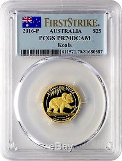 2016-P $25 Australia Koala. 9999 Gold Coin PCGS PR70DCAM First Strike
