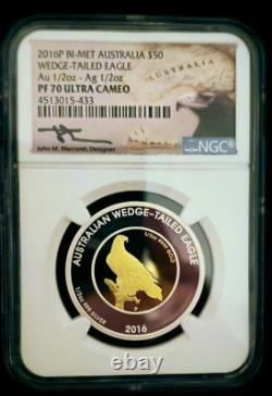 2016 P Australia $50 Wedge-Tailed Eagle 24K Gold & Silver Bi-Metal NGC PF70 UCAM