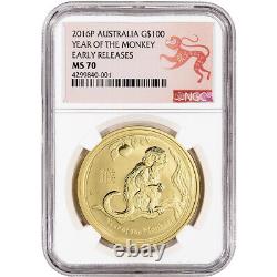 2016 P Australia Gold Lunar Year of the Monkey 1 oz $100 NGC MS70 Early Releases