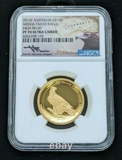 2016-P NGC Australia $100 Proof 1 oz Gold Wedge-Tailed Eagle PF70 UC Box/COA