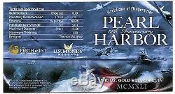 2016 P Pearl Harbor $15 1/10 Oz. 9999 75th Anniversary PCGS MS70 Gold with COA