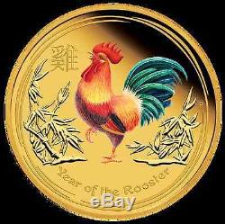 2017 $100 Australian Lunar Series Rooster 1 oz gold proof coloured coin