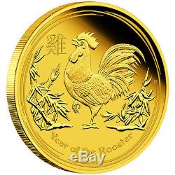 2017 Australian Lunar Series II Year Of The Rooster 1/4 oz. 9999 Gold Proof Coin
