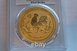 2017-P MERCANTI POP 29 FIRST STRIKE 2 Oz GOLD LUNAR YR OF ROOSTER PCGS MS 70