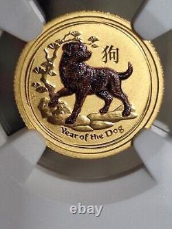 2018 $15 Australia Year Of Dog Ms 70 Graded Colored 1/10 Ounce Gold