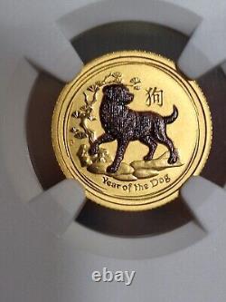 2018 $15 Australia Year Of Dog Ms 70 Graded Colored 1/10 Ounce Gold