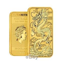 2018 1 oz Gold Australian Dragon Coin Bar $100 BU