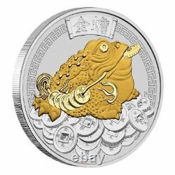 2018 Money Toad Tuvalu 1oz $1 Dollar. 9999 Silver & 24k Gold Gilded Gilt Coin