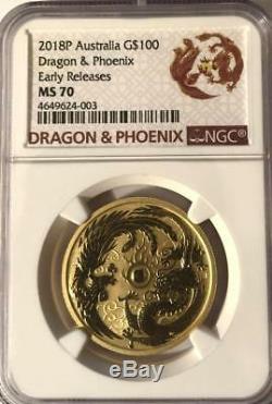 2018 P 1 oz Gold Australian $100 Dragon & Phoenix Early Release NGC MS 70