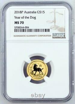 2018p Australia $15 Gold Year Of The Dog 1/10 Ounce Gem Bu Ngc Ms70 Low Pop