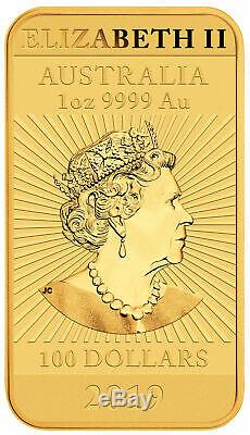 2019 $100 1oz Gold Australian Bullion Dragon Rectangular Coin (Bar). 9999