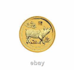 2019 $5 1/20th OZT Gold Australian Year of the Pig. 9999 BU Mint Capsule Bullion