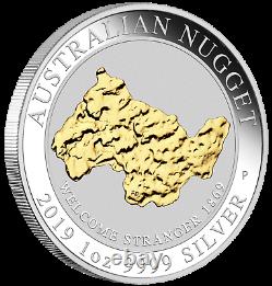 2019 Australia WELCOME STRANGER GOLD NUGGET 24k GILDED 1oz SIlver $1 Coin