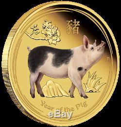 2019 Australian Lunar Year of the Pig 1oz Gold Proof COLORED $100 Coin Australia