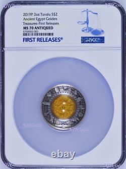 2019 Egypt Golden Treasures of Ancient 2oz Silver Antiqued $2 Coin NGC MS 70 FR