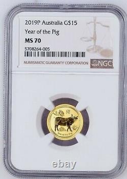 2019p Australia $15 Gold Year Of The Pig 1/10 Ounce Gem Bu Ngc Ms70 Pop 5