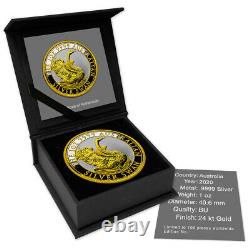 2020 1 oz $1 AUD Australian Silver Swan 24k Gold Gilded Coin Box & COA