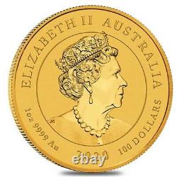 2020 1 oz Gold Australian Double Dragon Coin $100 BU Perth Mint In Cap