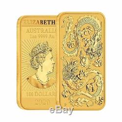 2020 1 oz Gold Australian Dragon Coin Bar $100 BU