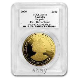 2020 AUS 1 oz Gold $100 Dolphin MS-70 PCGS (COA #1, First Day) SKU#201765