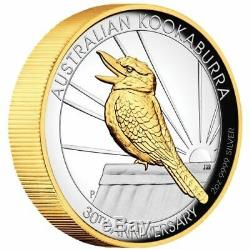 2020 Australian Kookaburra 2oz Silver Proof Gilded High Relief Coin. 1000 only